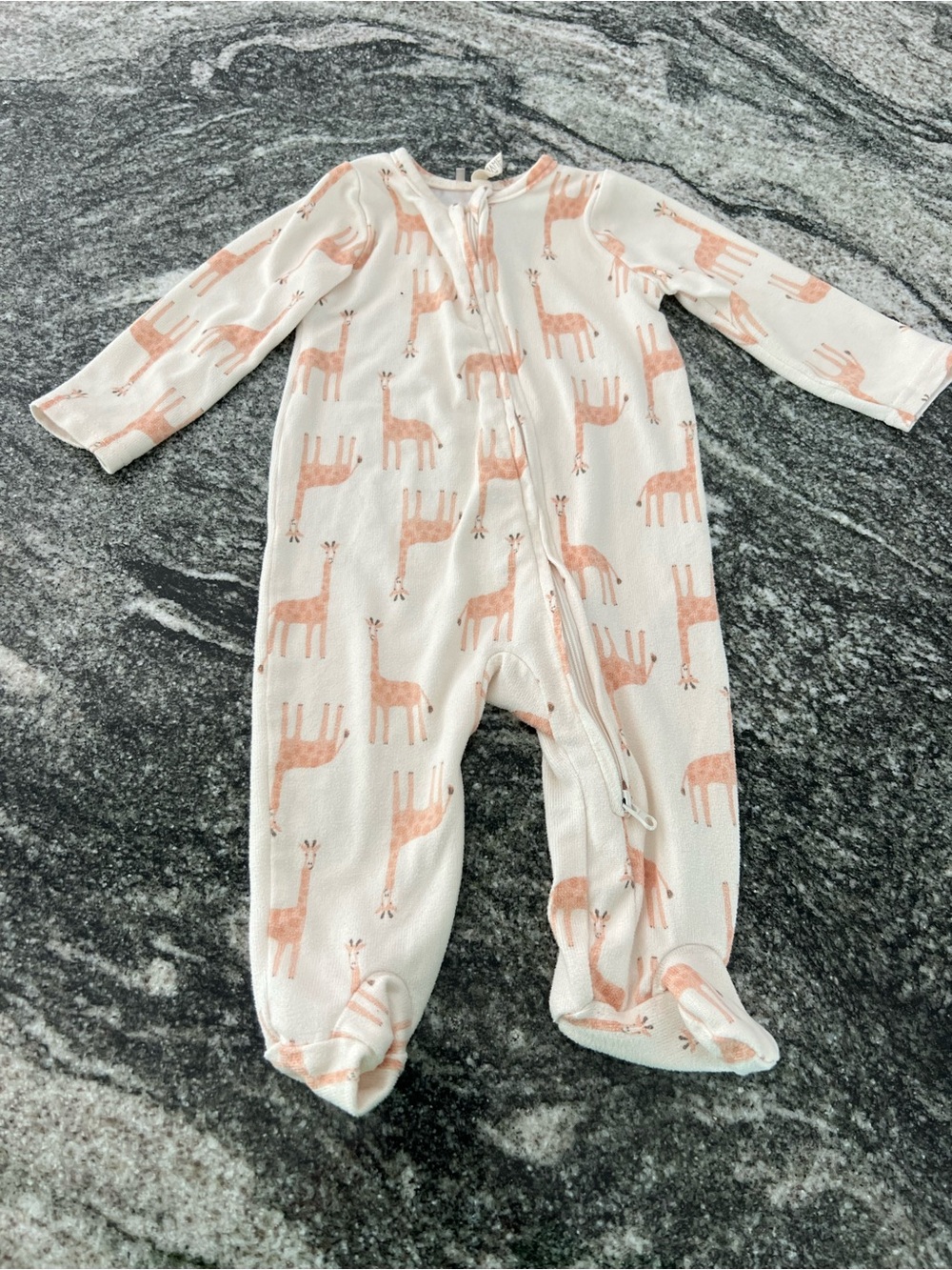 Baby Footed One-Piece with Peach Giraffe Print
